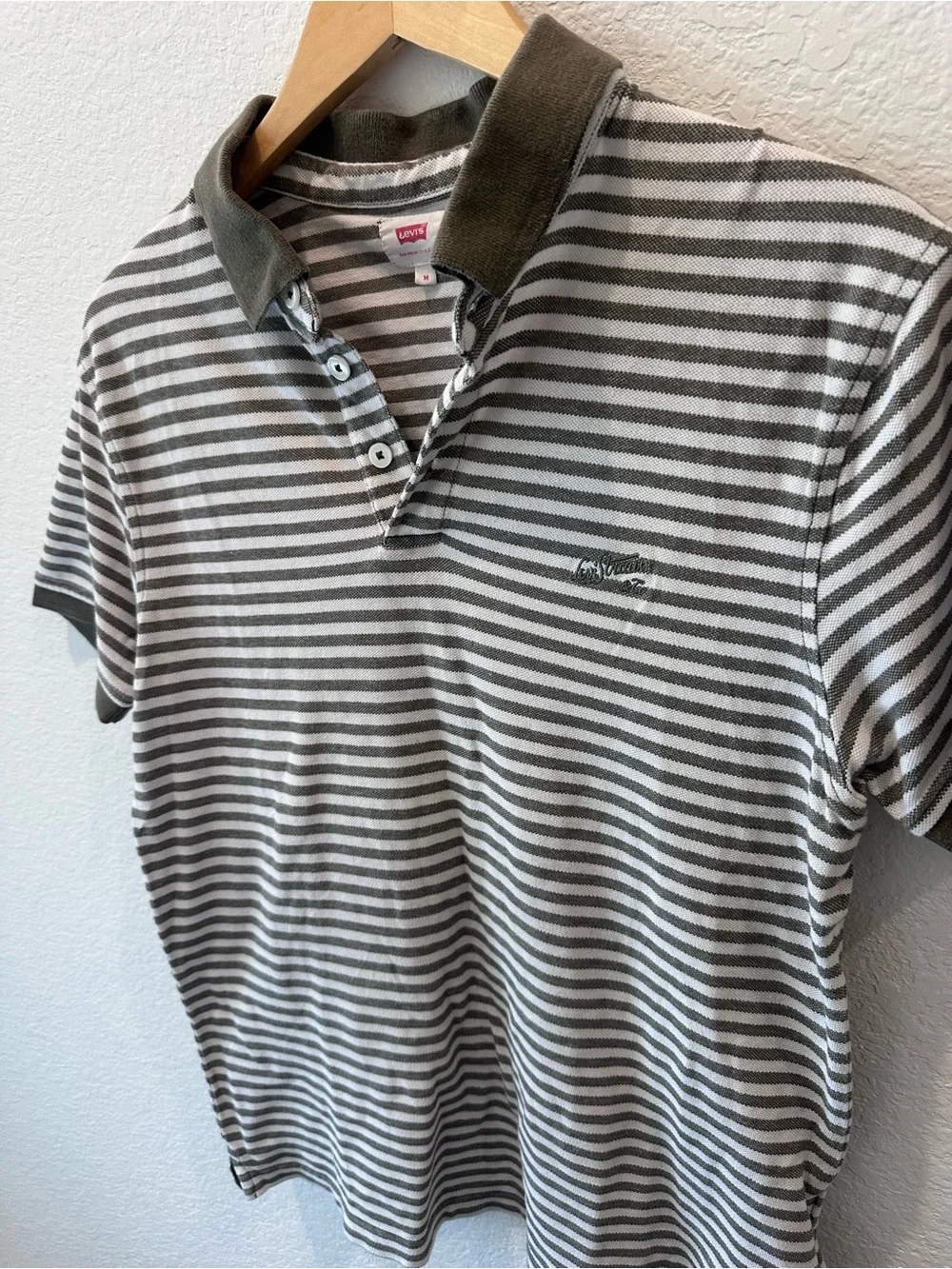 Levi's Men's‎ Olive and White Striped Polo